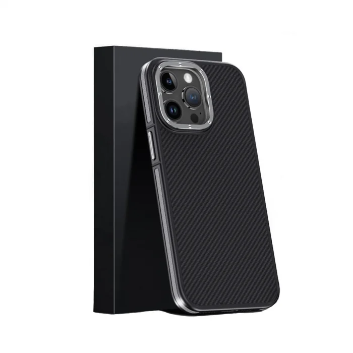 BUĞZ Joko  İphone 15 Pro Max Kılıf Aramid 600d Kevlar Karbon Fiber Magsafe Kapak - Gri