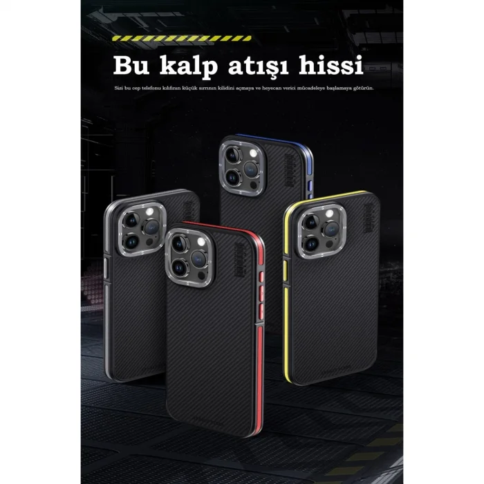 BUĞZ Joko  İphone 15 Pro Max Kılıf Aramid 600d Kevlar Karbon Fiber Magsafe Kapak - Gri