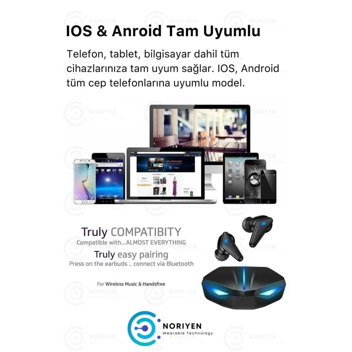  K55 Tws Pro Oyuncu Kulaklığı 3D Stereo Ses Extra Bass Işıklı Mikrofonlu Bluetooth Kablosuz Kulaklık