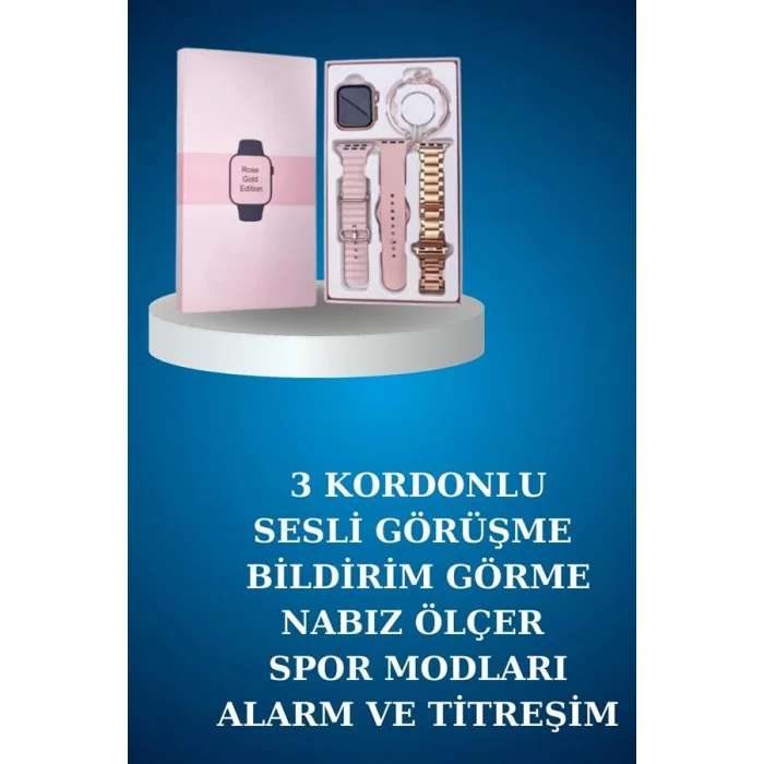 BUĞZ Kablolu Bluetooth Kulaklık ve Kadınlara Özel Bileklik Hediyeli Yeni Nesil Akıllı Saat 3 Kordonlu - BUĞZ
