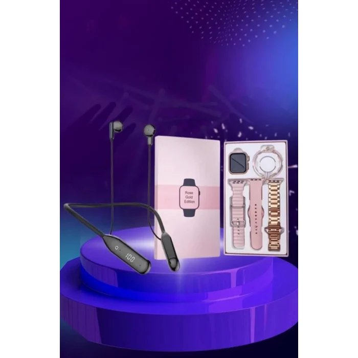  Kablolu Bluetooth Kulaklık ve Kadınlara Özel Bileklik Hediyeli Yeni Nesil Akıllı Saat 3 Kordonlu