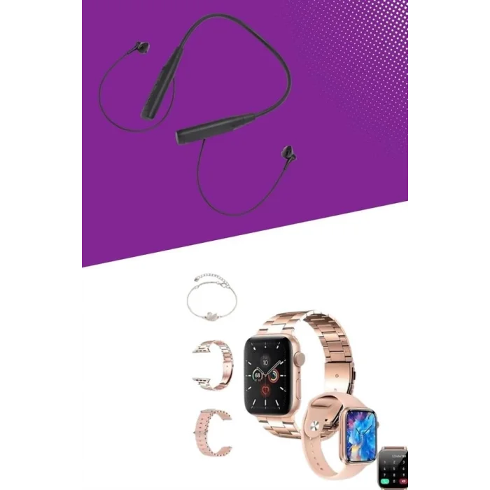  Kablolu Bluetooth Kulaklık ve Kadınlara Özel Bileklik Hediyeli Yeni Nesil Akıllı Saat 3 Kordonlu