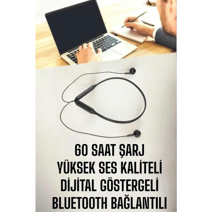 BUĞZ Kablolu Boyun Askılı Dijital Göstergeli Bluetooth Kulaklığı 60 Saat - BUĞZ