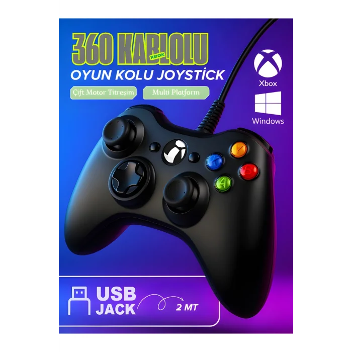 BUĞZ Kablolu joystick siyah Xbox 360 uyumlu hızlı şarj destekli bluetoothsuz garantisiz