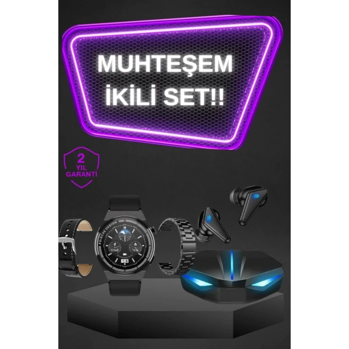  Kablosuz Bluetooth Bağlantılı Kulaklık ve Dokunmatik Ekran Akıllı Saat Arama Cevaplama