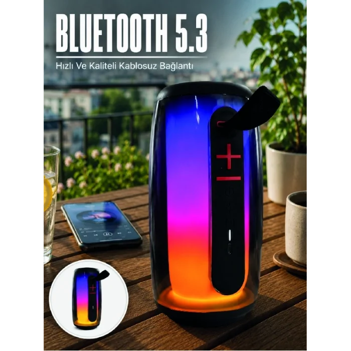 BUĞZ Kablosuz Bluetooth Hoparlör RGB Ambiyans Işıklı USB ve TF Kart Destekli