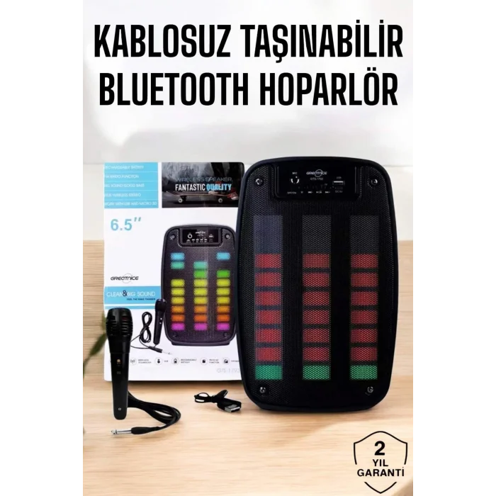  Kablosuz Bluetooth Hoparlör Taşınabilir 6.5 inç LED Işık Kareoke