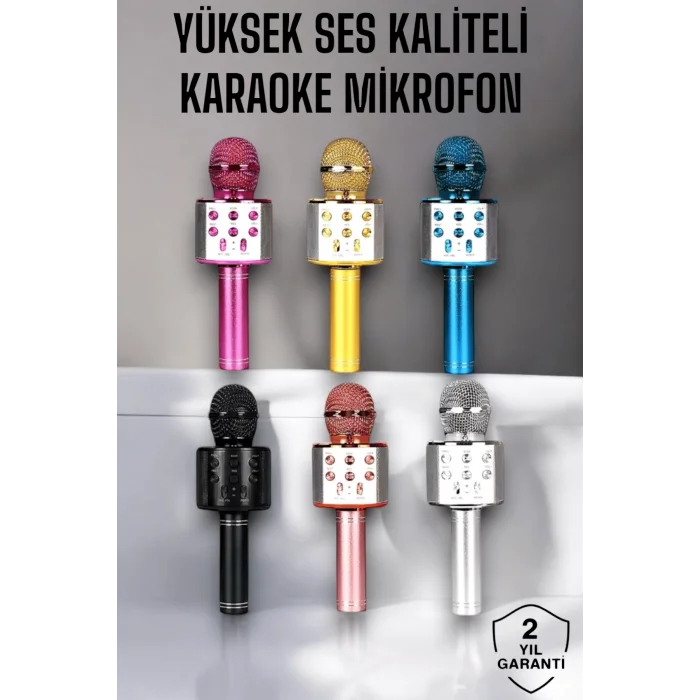  Kablosuz Bluetooth Karaoke Mikrofon USB ve AUX Girişli, Yüksek Ses Kalitesi