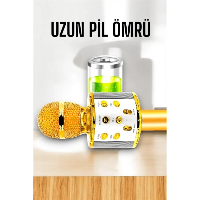 BUĞZ Kablosuz Bluetooth Karaoke Mikrofon USB ve AUX Girişli, Yüksek Ses Kalitesi - Lisinya