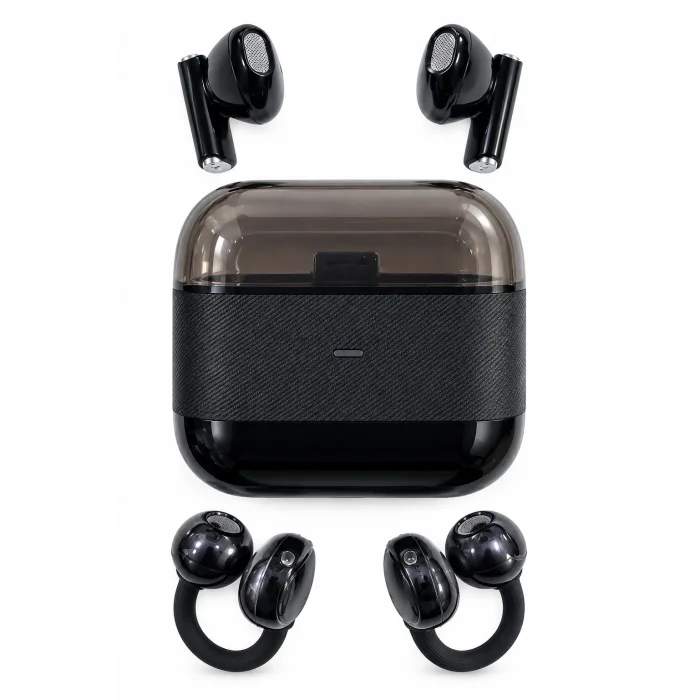 BUĞZ Kablosuz Bluetooth Kulaklık 4 Kulaklıklı 2’si 1 Arada Siyah - BUĞZ