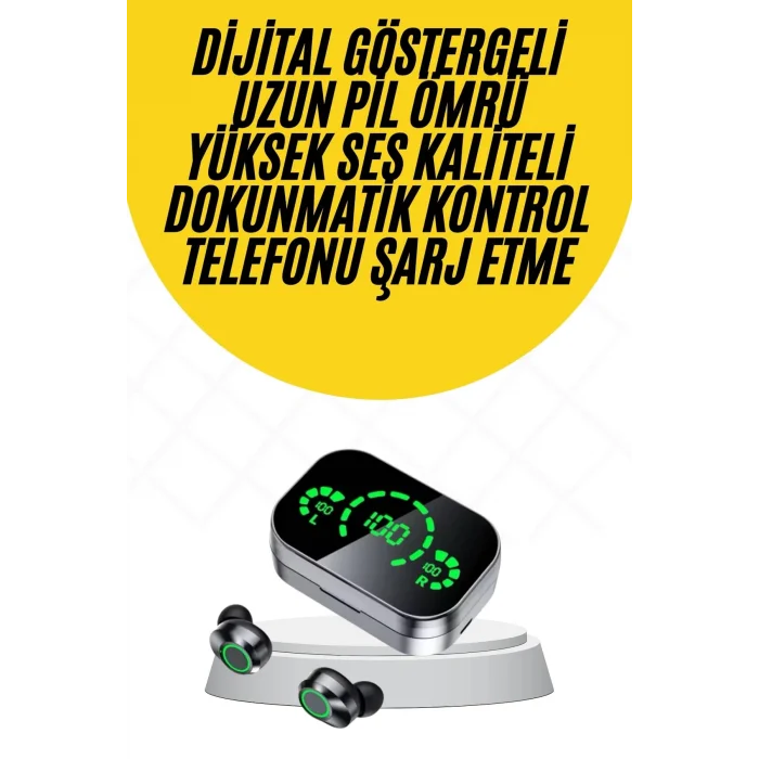 BUĞZ Kablosuz Bluetooth Kulaklık Çift Telefon Destekli Powerbankli Dijital Göstergeli - BUĞZ