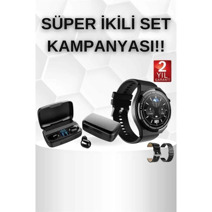 BUĞZ Kablosuz Bluetooth Kulaklık ve Kordon Hediyeli Akıllı Saat Nabız Ölçer Uzun Pil Ömrü