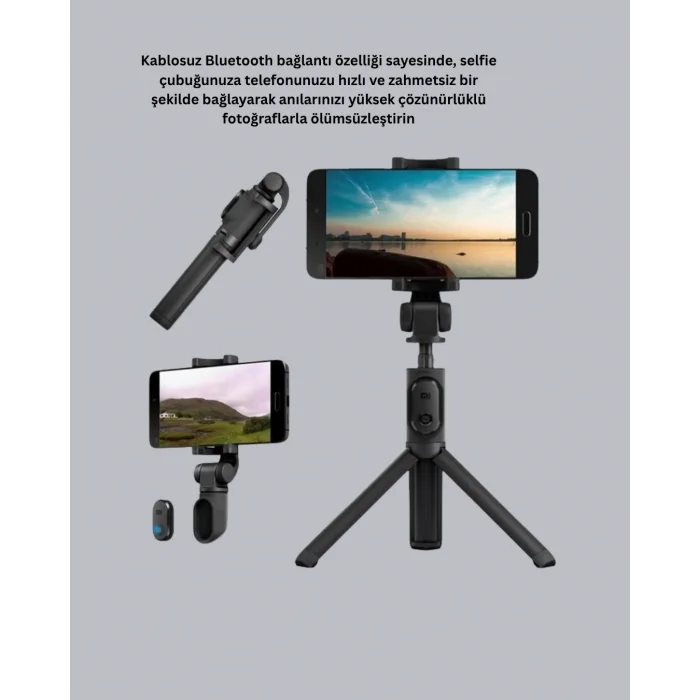 BUĞZ Kablosuz Bluetooth Selfie Çubuğu – 360° Dönebilir Başlık, Taşınabilir ve Şık Tasarım