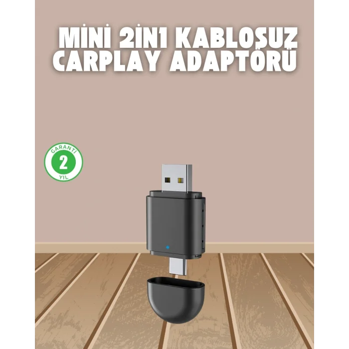 BUĞZ Kablosuz CarPlay Adaptörü – USB-A & Type-C Uyumlu Hızlı Bağlantı Cihazı