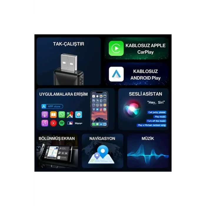 BUĞZ Kablosuz CarPlay & Android Auto Adaptörü - Apple ve Android Cihazlar İçin Evrensel Wireless Carplay Çevirici ( BUĞZ )