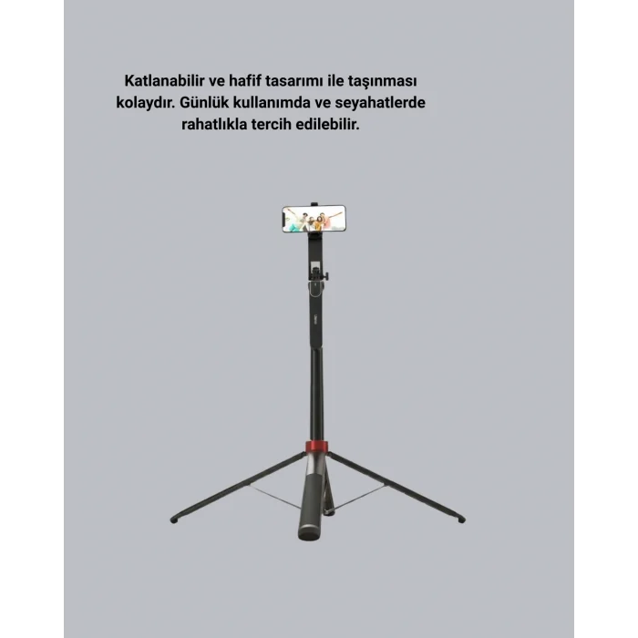 BUĞZ Kablosuz Çift Yaka Mikrofonu ve Tripodlu Selfie Çubuğu İçerik Üretici Seti