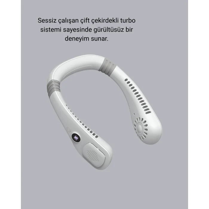 BUĞZ Kablosuz Giyilebilir Boyun Fanı Çift Motorlu ve 5 Kademeli Hız Kontrolü
