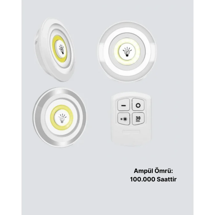 BUĞZ Kablosuz Gün Işığı 3’lü LED Spot Lamba Kumandalı - Lisinya