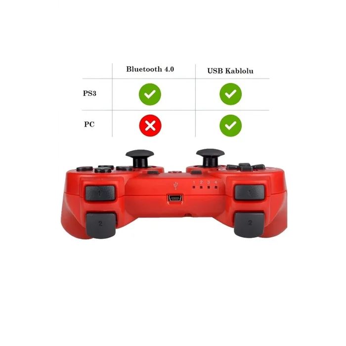 BUĞZ Kablosuz joystick kırmızı renk hızlı şarj özellikli Playstation 3 uyumlu 1 yıl garantili