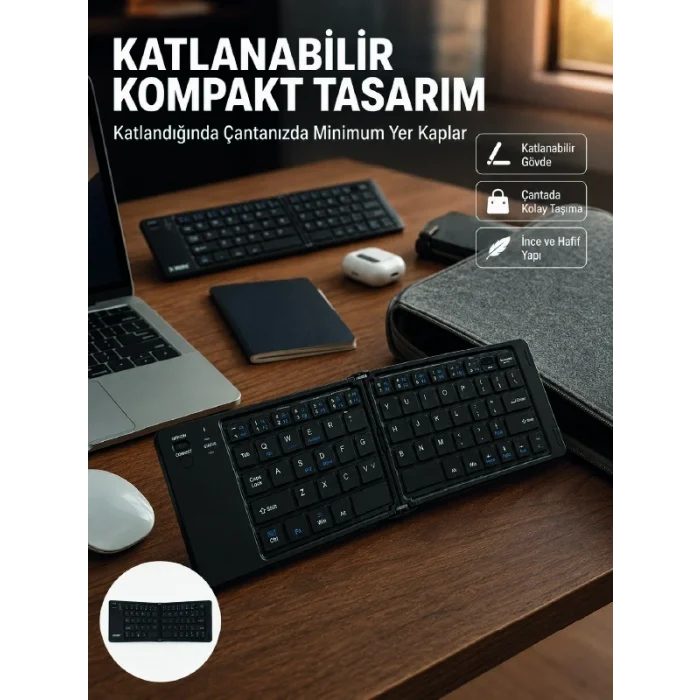 BUĞZ Kablosuz Katlanabilir Bluetooth Klavye Telefon Tablet Bilgisayar Uyumlu