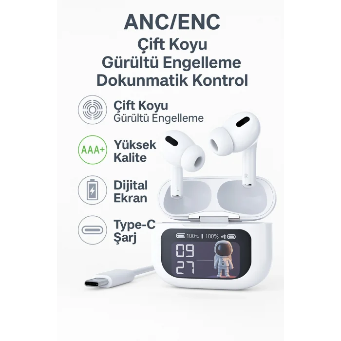 BUĞZ Kablosuz Kulak İçi Kulaklık, Aktif Gürültü Önleme ve Dokunmatik Kontrol Özellikli