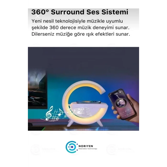 BUĞZ Kablosuz Masaüstü Hoparlör, Çalar Saat ve Radyo Alarm Özellikli Şarj Standı, Beyaz Renk