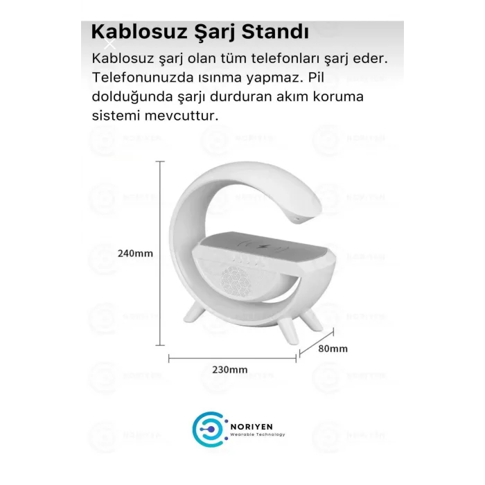 BUĞZ Kablosuz Masaüstü Hoparlör, Çalar Saat ve Radyo Alarm Özellikli Şarj Standı, Beyaz Renk