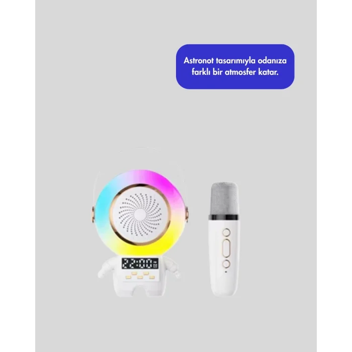 BUĞZ Kablosuz Mikrofonlu Astronot Tasarım Bluetooth Speaker Karaoke