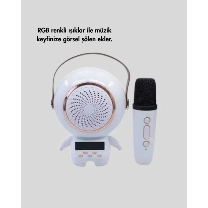 BUĞZ Kablosuz Mikrofonlu Astronot Tasarım Bluetooth Speaker Karaoke