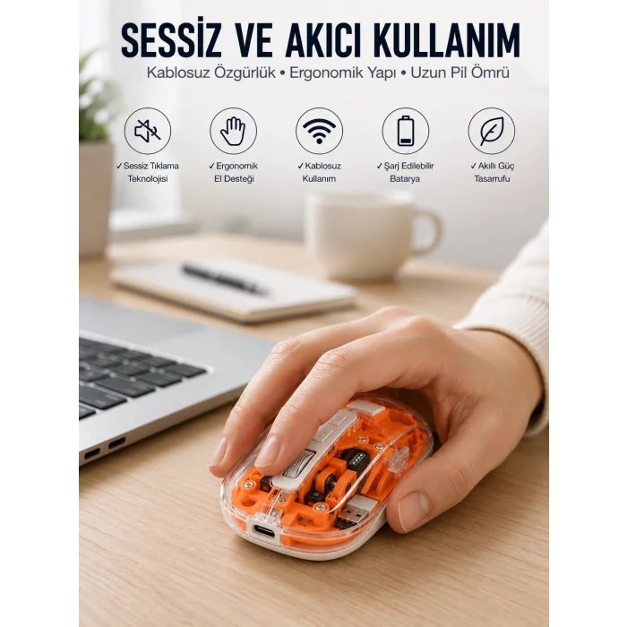 BUĞZ Kablosuz Mouse Fare 5.0 Bluetooth Bağlantılı USB Girişli Yeni Nesil