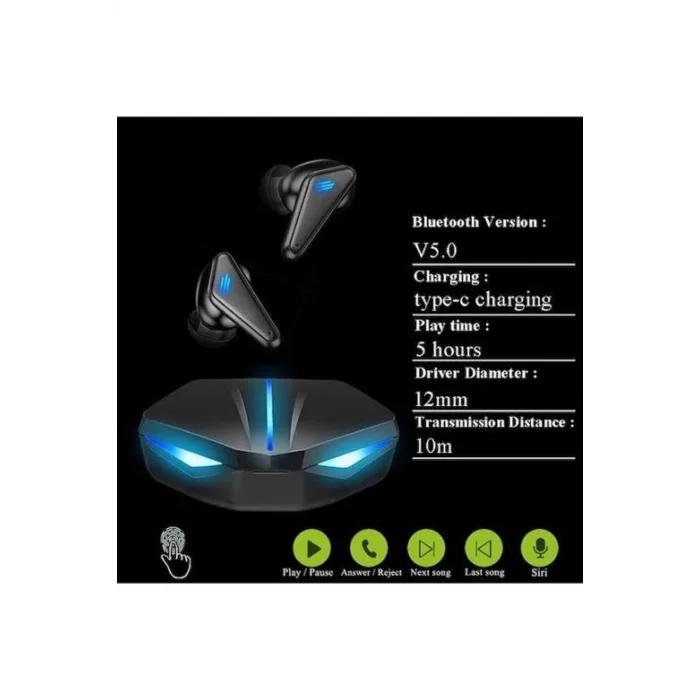 BUĞZ Kablosuz Oyuncu Kulaklığı, Kulak İçi Tasarım, Mikrofon ve RGB Aydınlatmalı, Siyah Renk