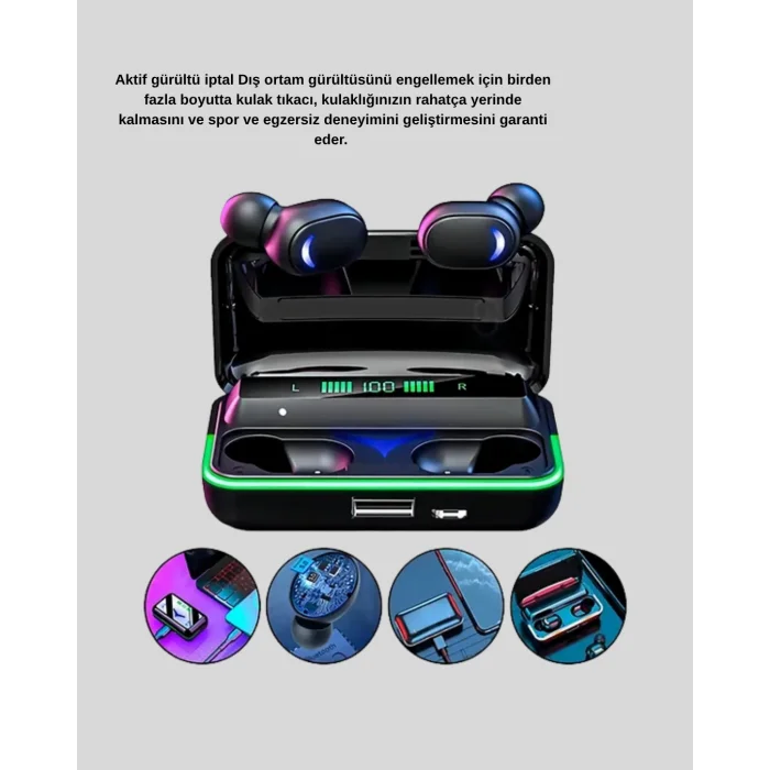 BUĞZ Kablosuz Oyuncu Kulaklığı Powerbank Şarj Kutulu RGB 5.1 - BUĞZ