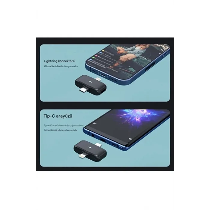 BUĞZ Kablosuz Profesyonel İkili Yayın Yaka Mikrofonu Şarj Kutu Mıknatıslı Typce Lightning Çıkış Mikrofon - Lisinya