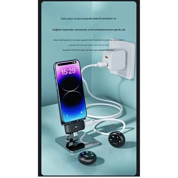 BUĞZ Kablosuz Profesyonel İkili Yayın Yaka Mikrofonu Şarj Kutu Mıknatıslı Typce Lightning Çıkış Mikrofon - Lisinya