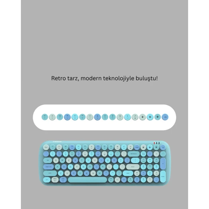 BUĞZ Kablosuz Retro Klavye ve Mouse Seti – 104 Tuşlu Sevimli Tasarım - BUĞZ