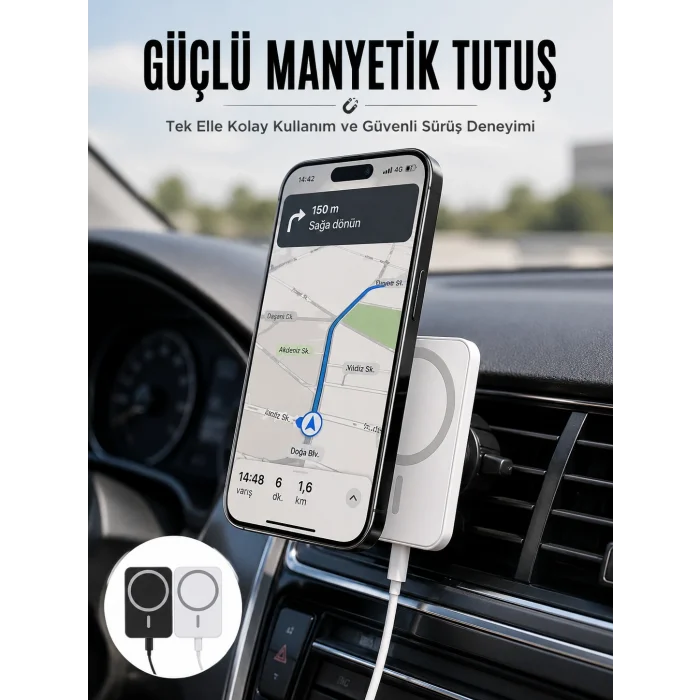 BUĞZ Kablosuz Şarj Aleti Magsafe Araç Içi Manyetik Şarj 15W İOS Uyumlu Yeni Nesil