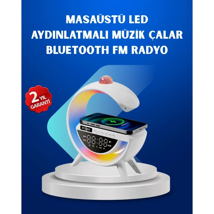 BUĞZ Kablosuz Şarjlı Dijital Saat RGB Işıklı Bluetooth Hoparlör Çok Fonksiyonlu