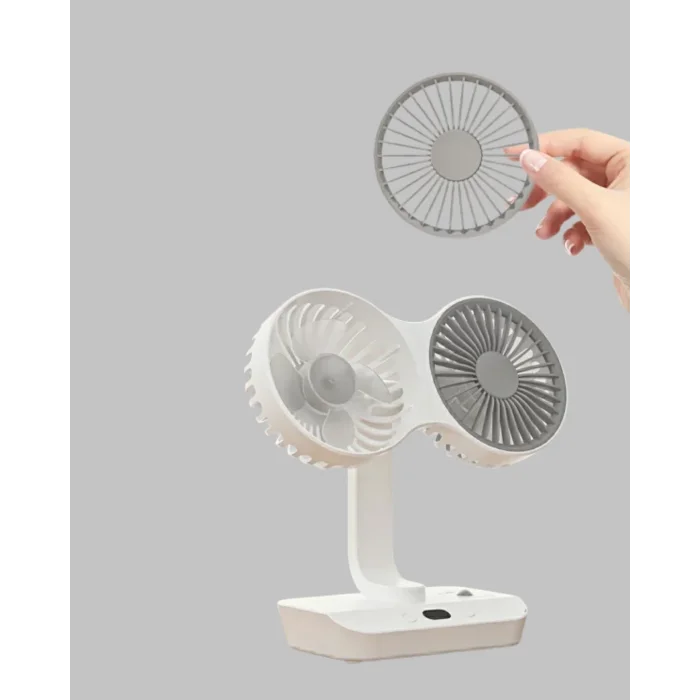 BUĞZ Kablosuz USB Şarjlı 720° Döner Masaüstü Fan – Çift Taraflı Serinlik ve Gece Lambası