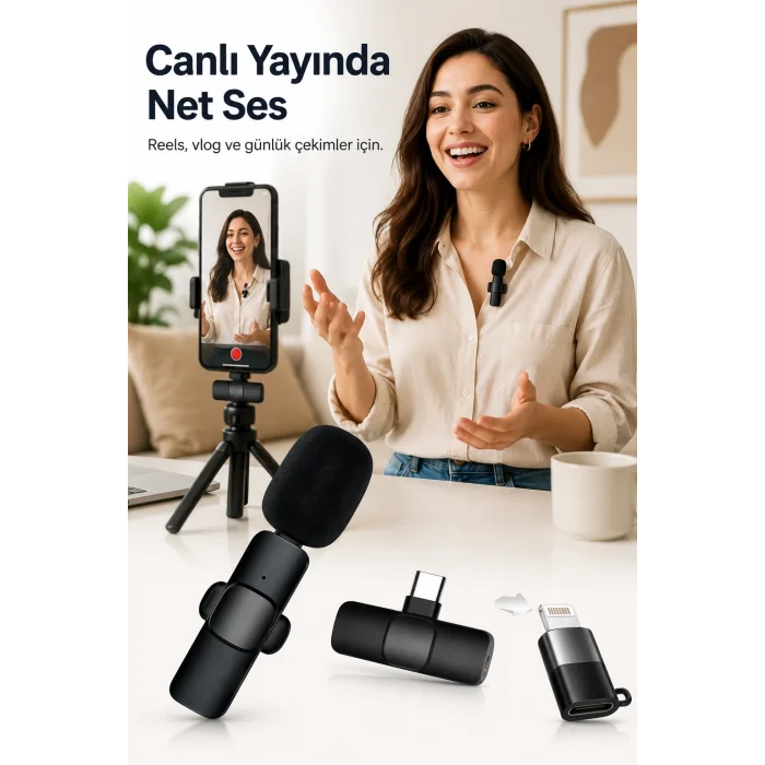 BUĞZ Kablosuz Yaka Mikrofonu USB-C Lightning Uyumlu Tak Çalıştır Telefon Video Ses Kayıt Seti
