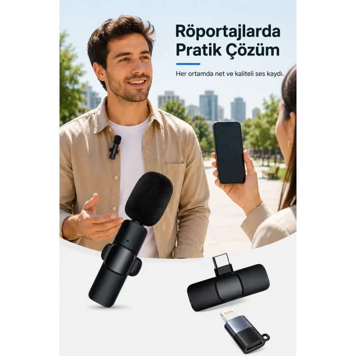BUĞZ Kablosuz Yaka Mikrofonu USB-C Lightning Uyumlu Tak Çalıştır Telefon Video Ses Kayıt Seti