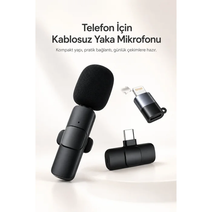 BUĞZ Kablosuz Yaka Mikrofonu USB-C ve Lightning Uyumlu Tak Çalıştır Telefon Kayıt Mikrofonu