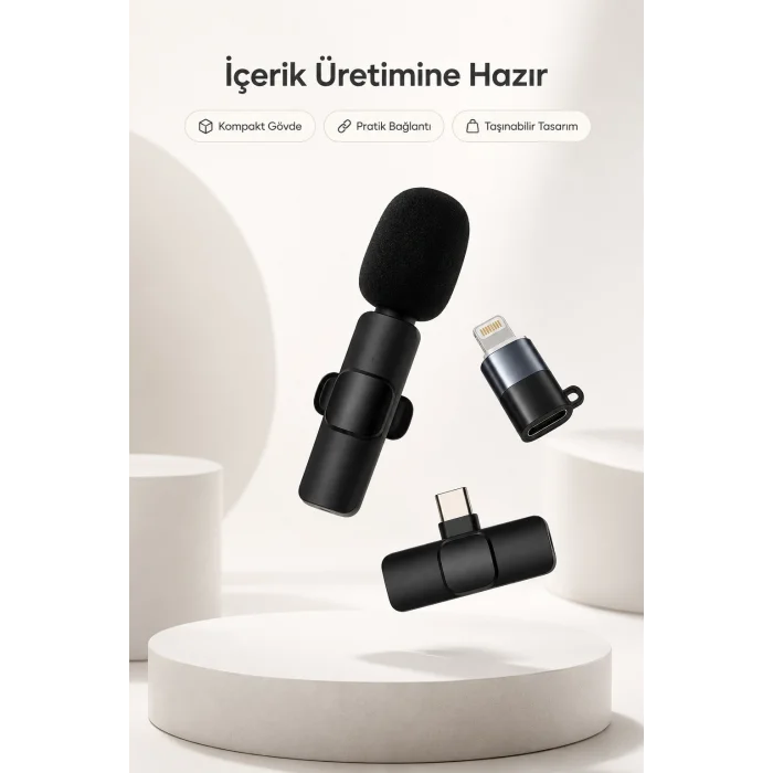 BUĞZ Kablosuz Yaka Mikrofonu USB-C ve Lightning Uyumlu Tak Çalıştır Telefon Kayıt Mikrofonu