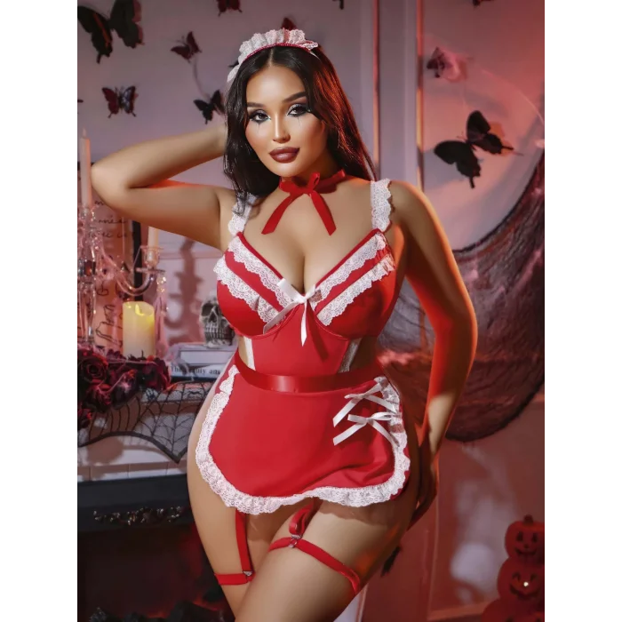 BUĞZ Kadın Büyük Beden Yılbaşı Özel Dantel Detaylı Fantezi Jartiyer Takımı 8012