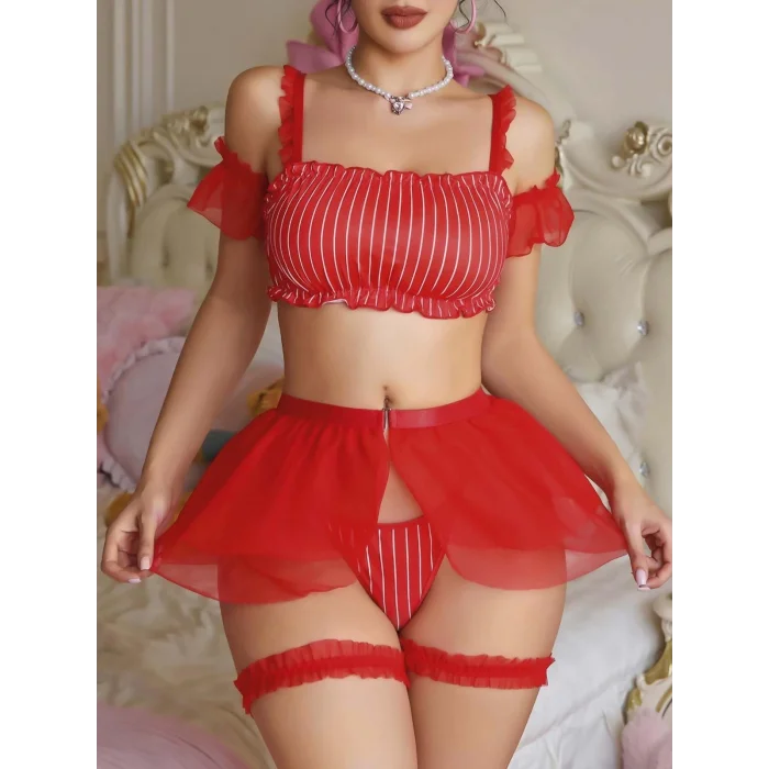 BUĞZ Kadın kırmızı Fantezi Kostüm kolları tül detaylı Fırfırlı 2186