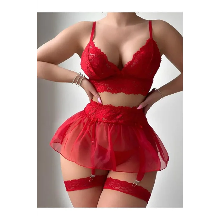 BUĞZ Kadın Kırmızı Kısa Tül Fantezi Kostüm 2199