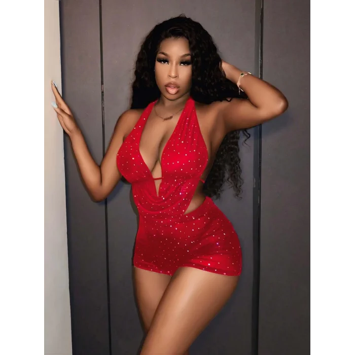 BUĞZ Kadın Kırmızı Parlak Fantezi Gece elbisesi 5039