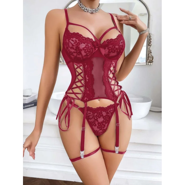 BUĞZ Kadın Kırmızı tül ve dantel Detaylı Fantezi Kostüm 2215