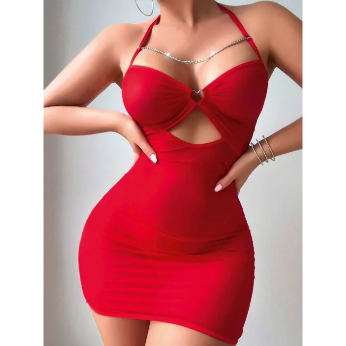 BUĞZ Kadın Kırmızı Tül Zincir Fantezi Kostüm 2177