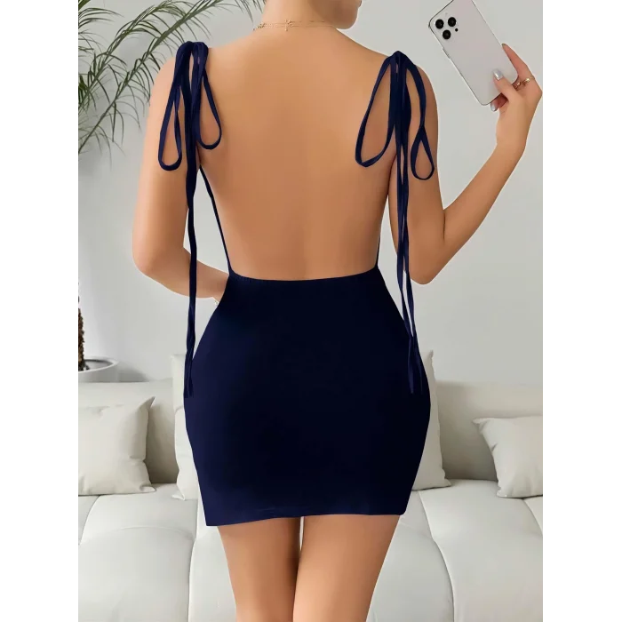 BUĞZ Kadın Lacivert Fantezi Sırt Dekolteli Midi Club Elbisesi 5033