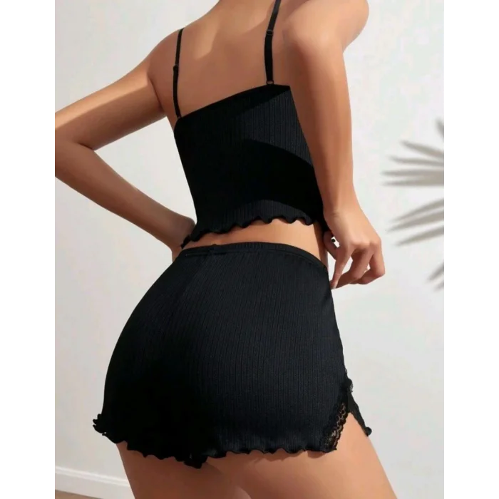 BUĞZ kadın siyah şortlu gecelik takım 2141